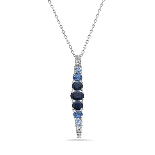 Sapphire and diamond pendant necklace.