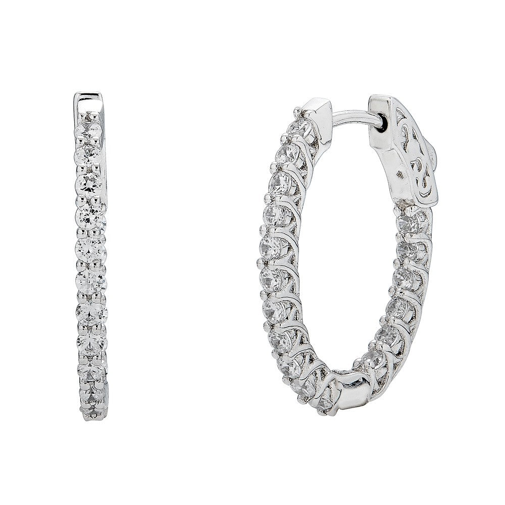 14K white gold diamond hoop earrings.