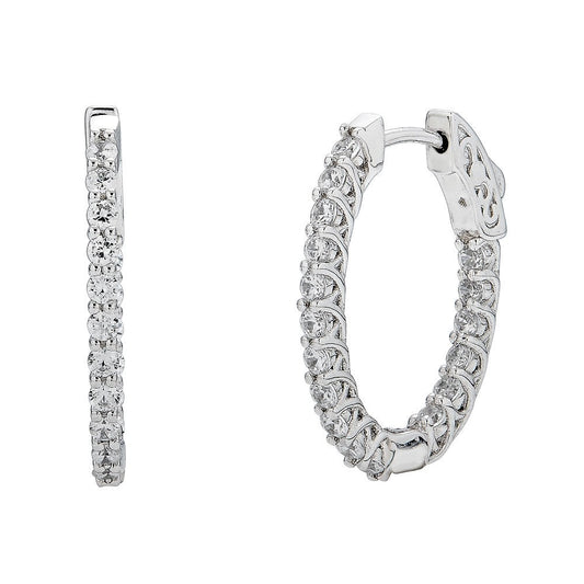 14K white gold diamond hoop earrings.