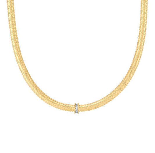 Yellow gold necklace with diamond accents.
