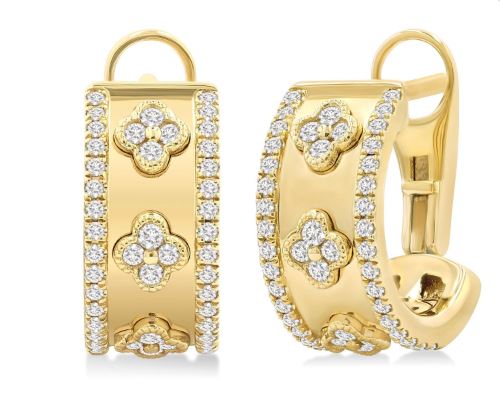 ReMARKable Designs Small Hoop Natural Diamond Earrings in 14 Karat Yellow Gold with 0.50ctw Round Diamonds