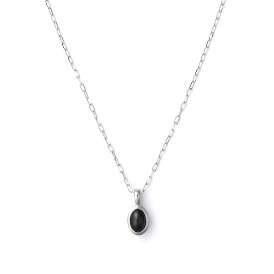 Oval sapphire necklace, 14K white gold chain.