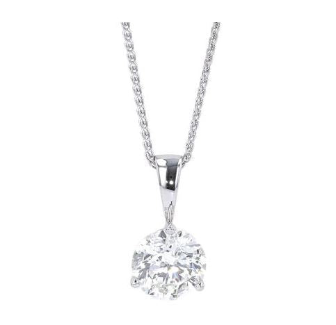 White gold necklace with round diamond pendant.