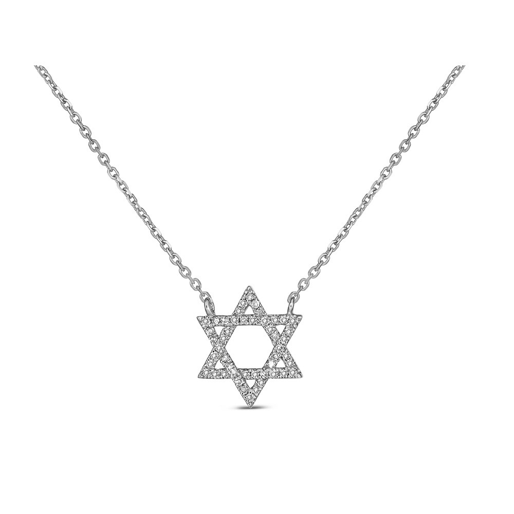 Star of David diamond necklace in white gold.