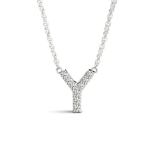 Diamond "Y" pendant on white gold chain.