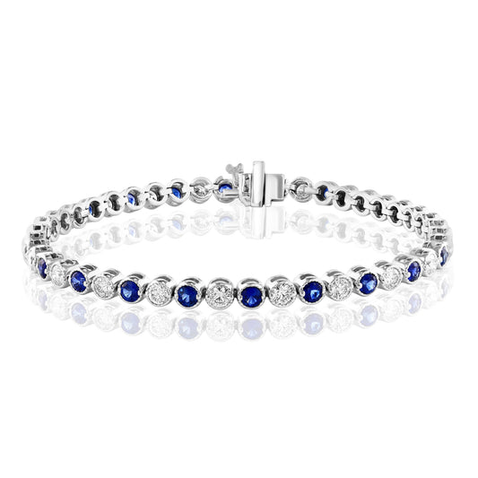ReMARKable Designs Color Gemstone Bracelet in 14 Karat White Gold with 22 Round Sapphires 2.43ctw