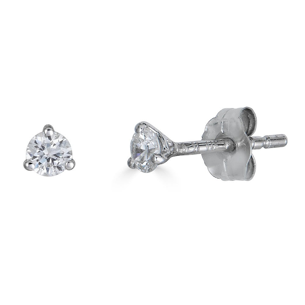 Round diamond stud earrings, white gold setting.