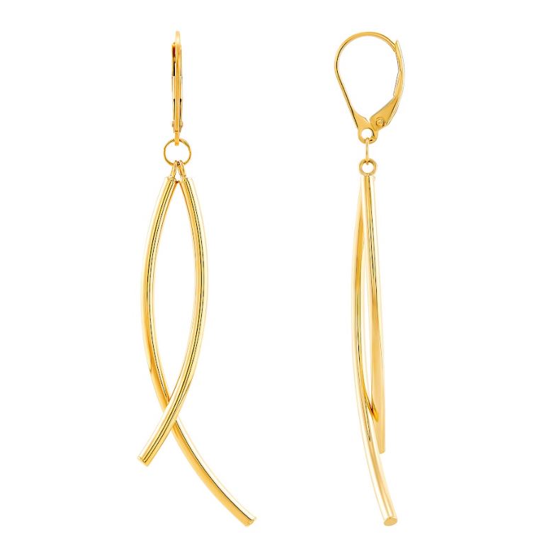 14K yellow gold dangle earrings, sleek design.