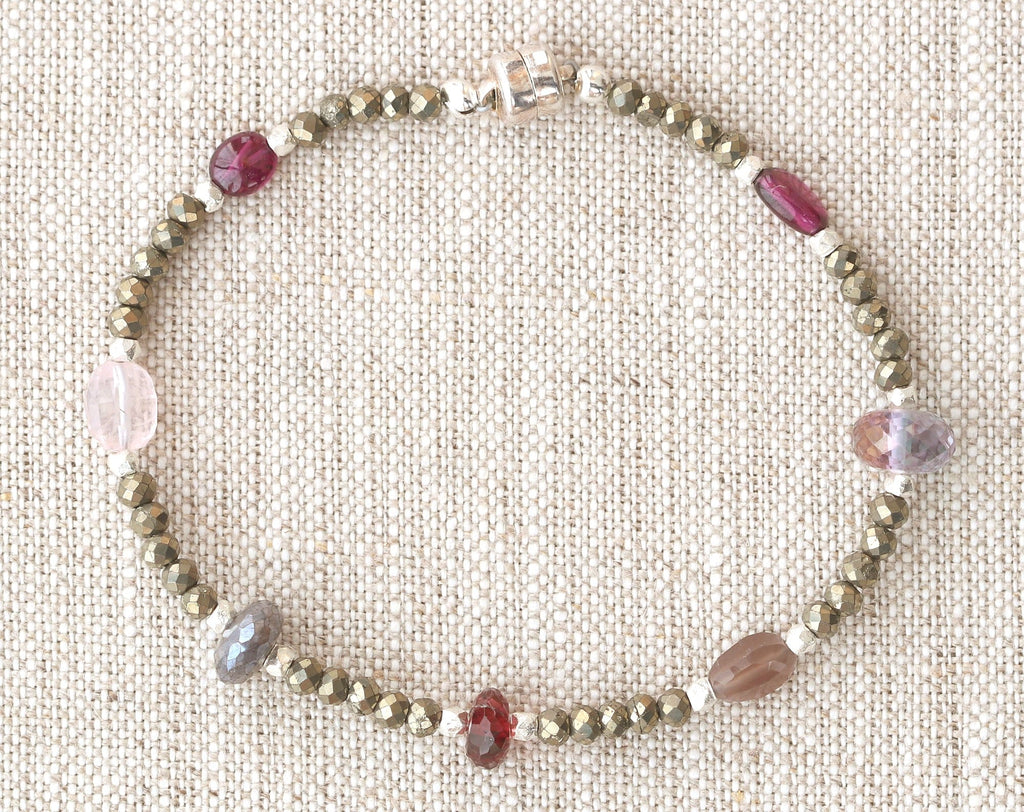 Garnet bracelet with pyrite and silver beads.
