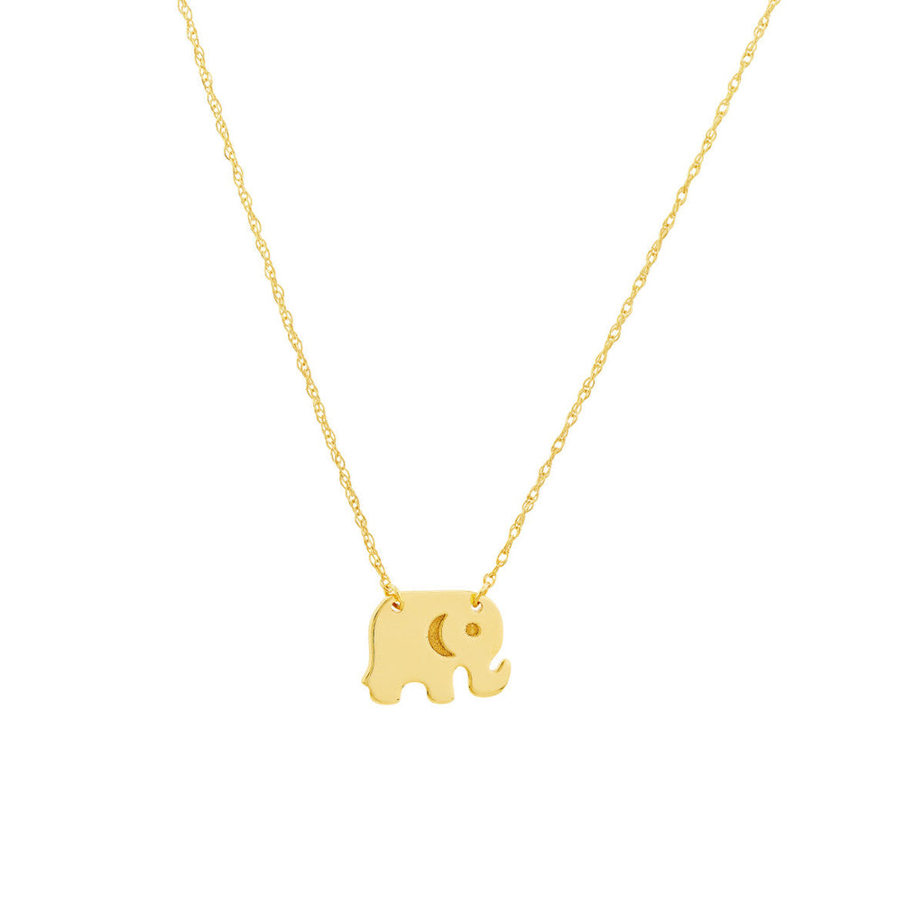 14K yellow gold elephant pendant necklace.