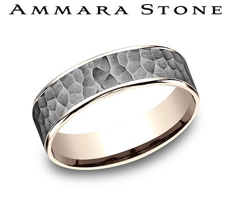 Hammered tantalum and grey-rose gold men's band.