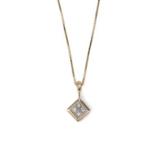 14K yellow gold necklace, princess diamonds.