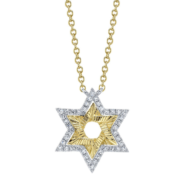 Star of David diamond necklace, two-tone design.