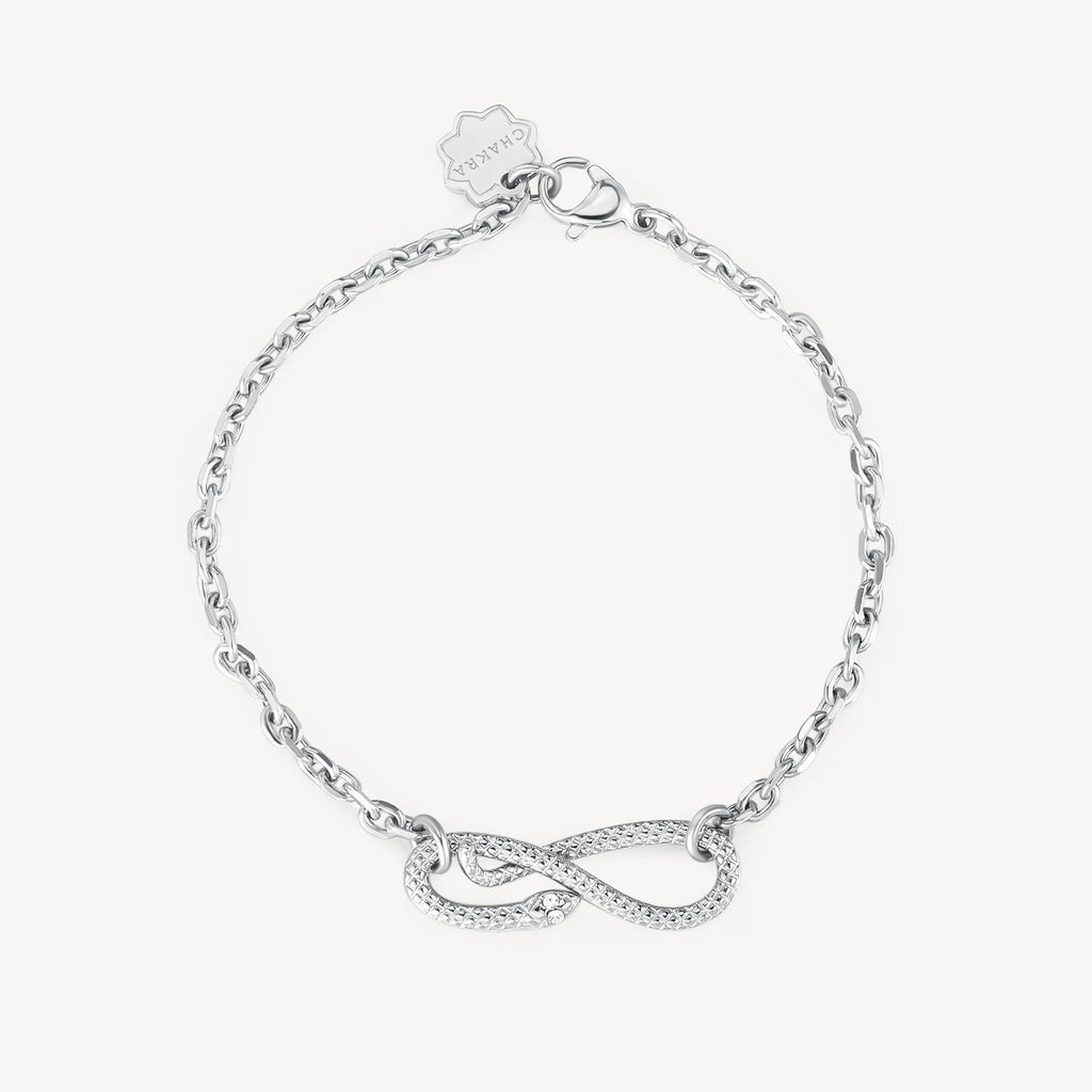 Stainless steel bracelet with infinity design.