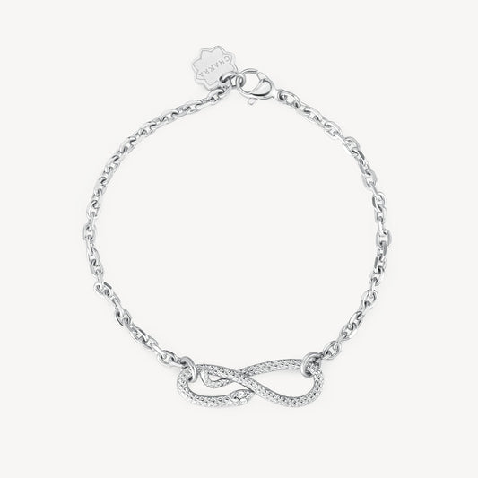 Stainless steel bracelet with infinity design.