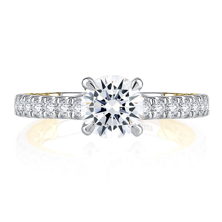 Round diamond engagement ring, white-yellow gold.