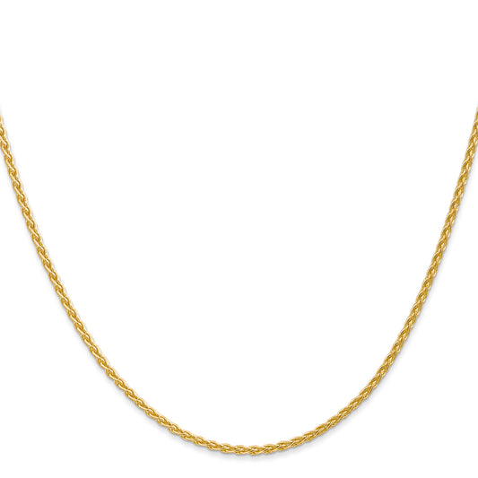 14K yellow gold wheat chain necklace.