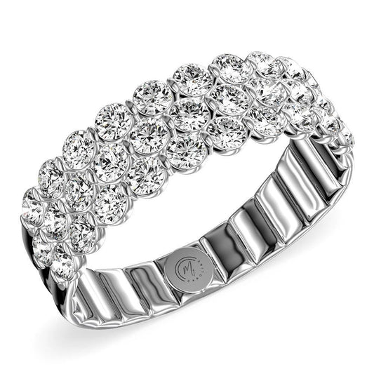 Round diamond wedding band, yellow gold setting.