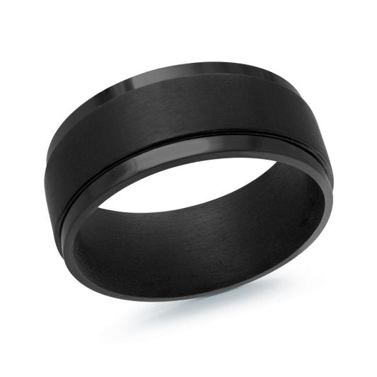 Black tantalum men's carved band, polished finish.
