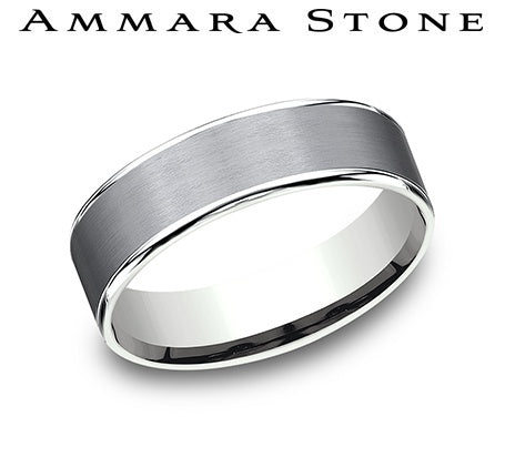 Tantalum white-grey carved men's band.