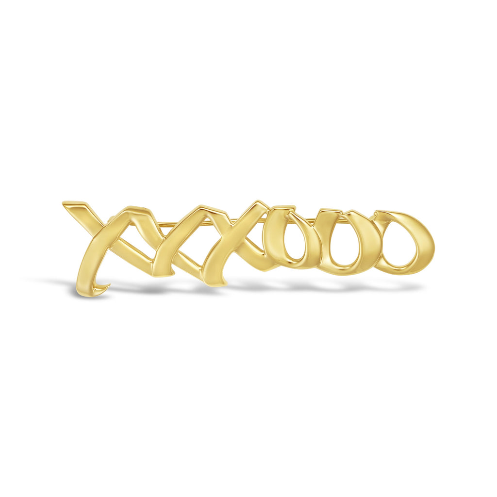 18K gold pin with XO design.