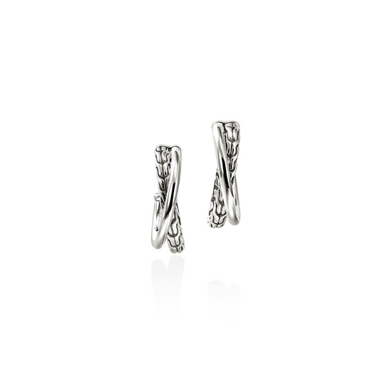Sterling silver J hoop engraved earrings.