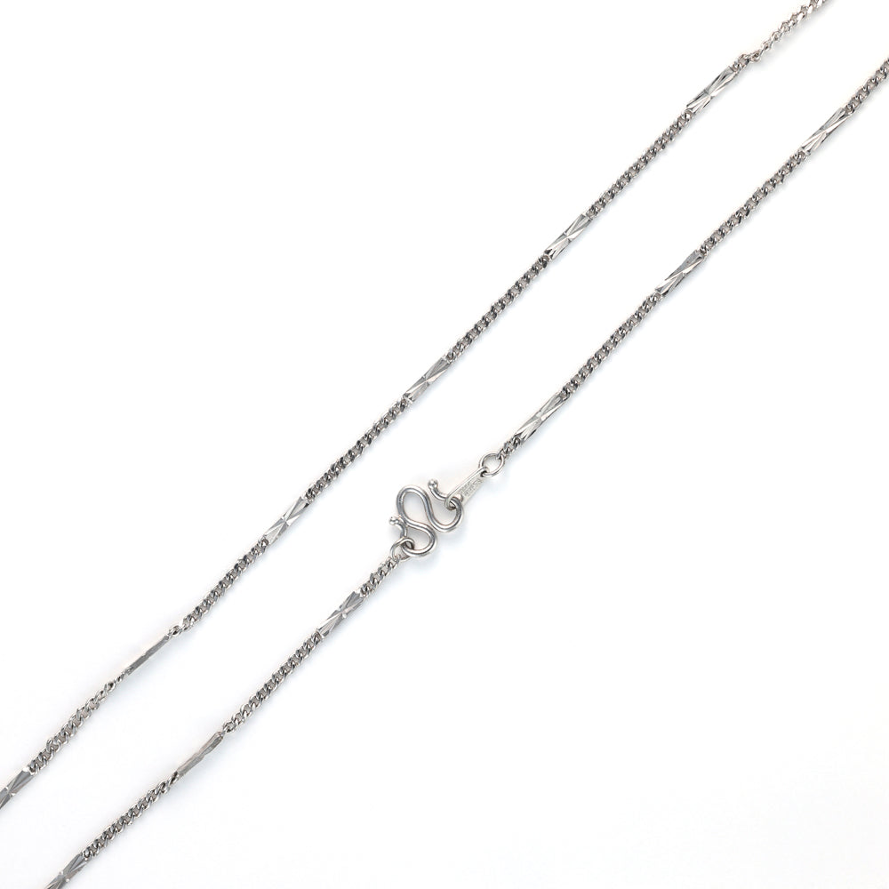 Platinum fancy link chain with fish hook clasp.