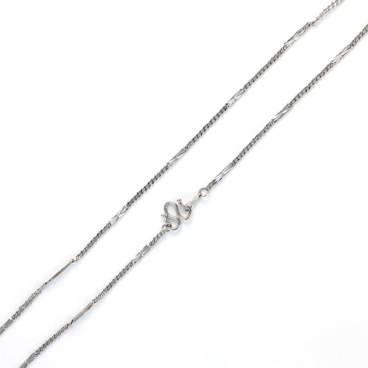 Platinum fancy link chain with fish hook clasp.