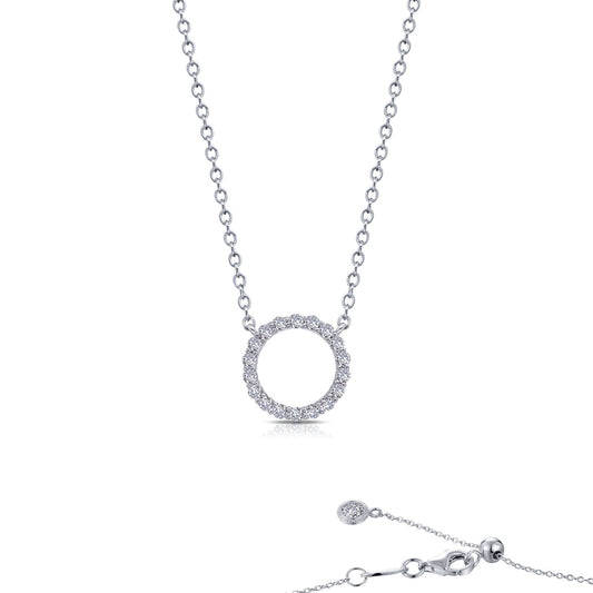 Simulated diamond circle necklace in platinum silver.