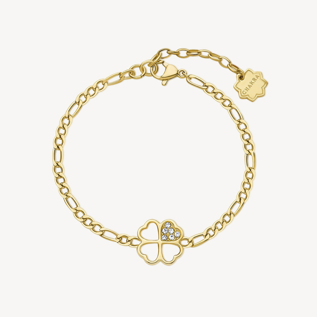 Yellow stainless steel bracelet with crystal clover.
