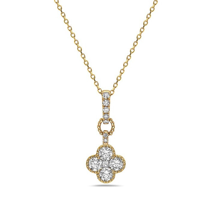 Diamond pendant necklace with yellow gold chain.