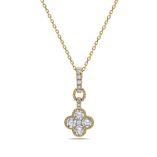 Diamond pendant necklace with yellow gold chain.
