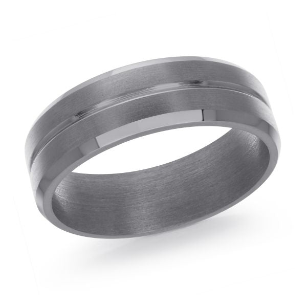 Tantalum grey carved band, polished satin finish.