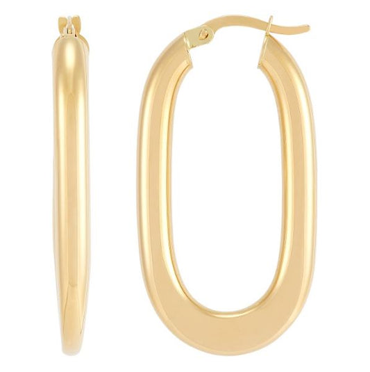 Polished 14K yellow gold large hoop earrings.