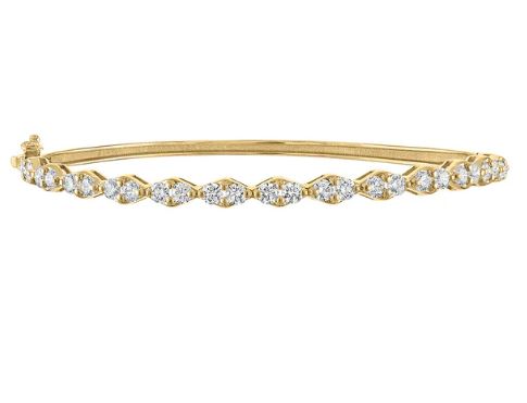 14K yellow gold bangle with round diamonds.