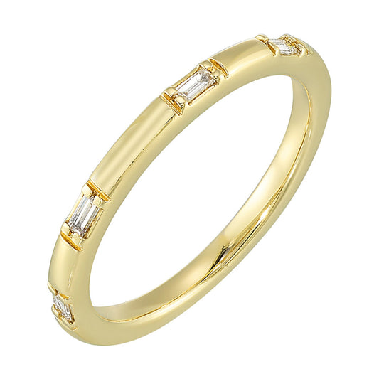 14K yellow gold band with baguette diamonds.