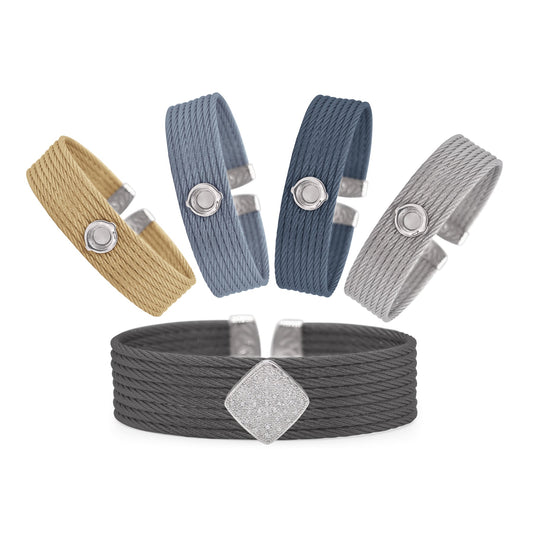 Diamond bracelet with multicolor stainless steel bands.