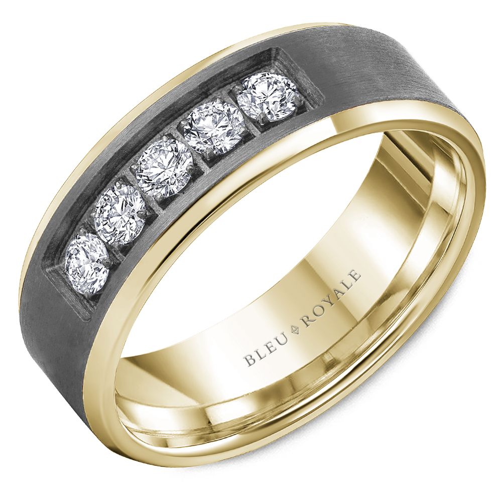 Tantalum and gold band with diamonds.