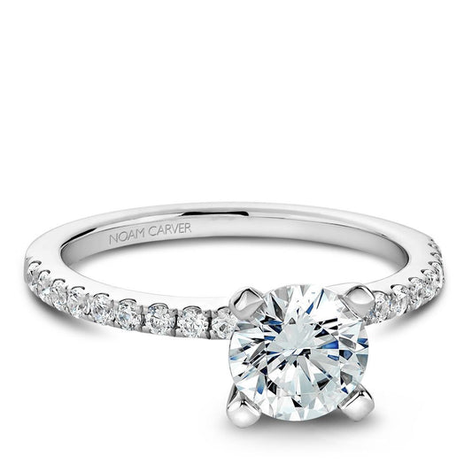 White gold ring with side diamonds.