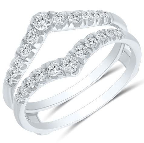 14K white gold band with round diamonds.