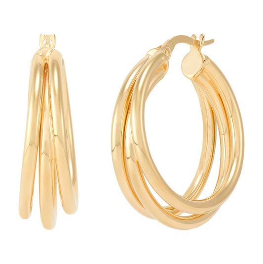 14K yellow gold large hoop earrings.