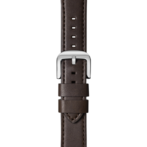 Brown leather watch band, silver tang buckle.