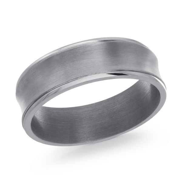 Tantalum grey carved band, satin-wire brushed finish.