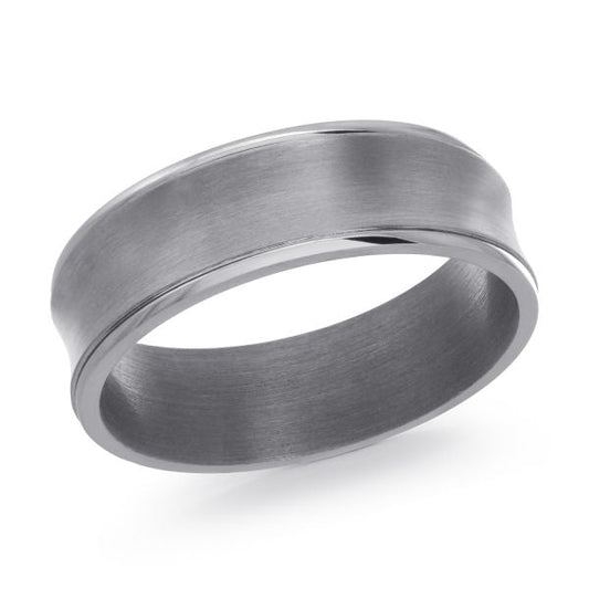 Tantalum grey carved band, satin-wire brushed finish.