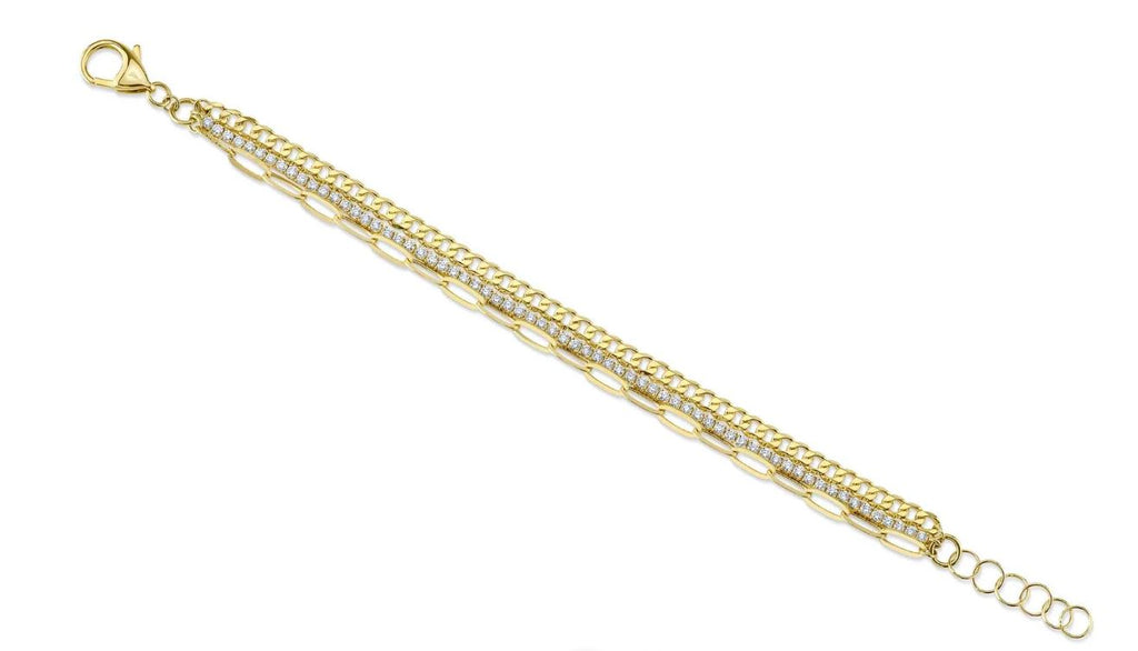 Multi-strand yellow gold diamond bracelet.