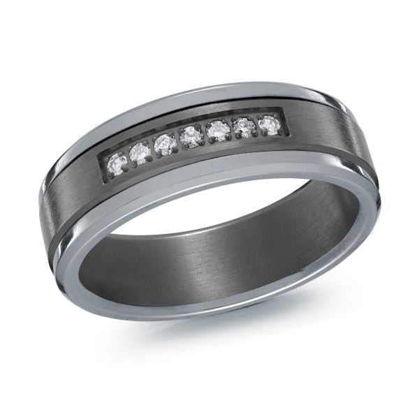 Tantalum band with seven round diamond accents.
