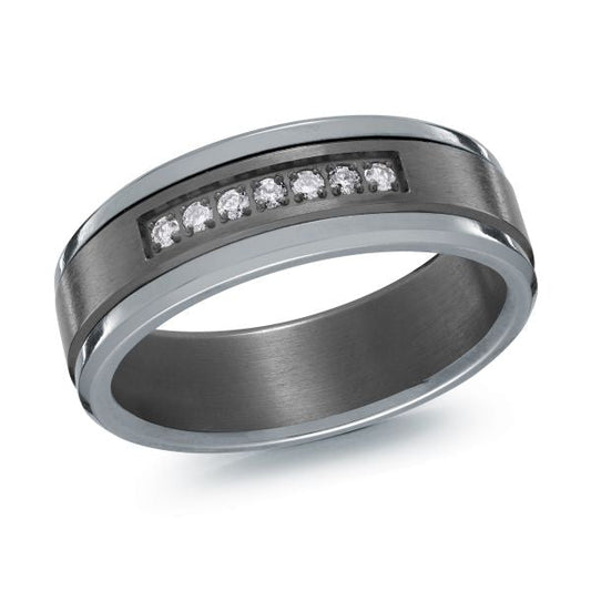 Tantalum band with seven round diamond accents.