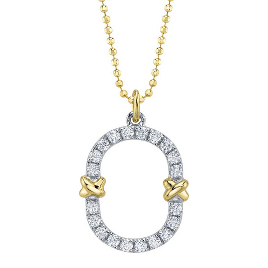 Diamond circle pendant with gold accents.