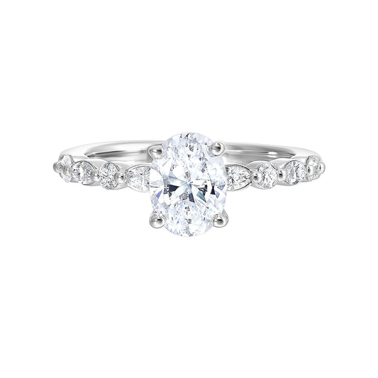 White gold ring with side diamonds.