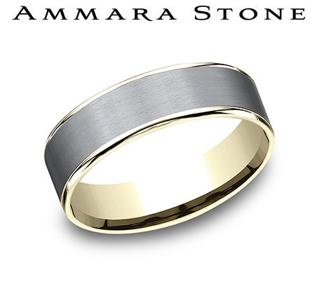 Tantalum and yellow gold men's carved band.